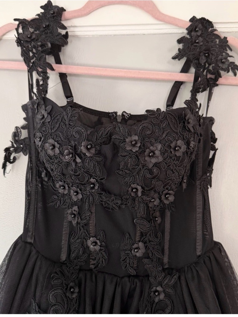 Dolls Kill Unholy A Posh Evening Tulle Mini Dress Small Black Goth Flower Corset